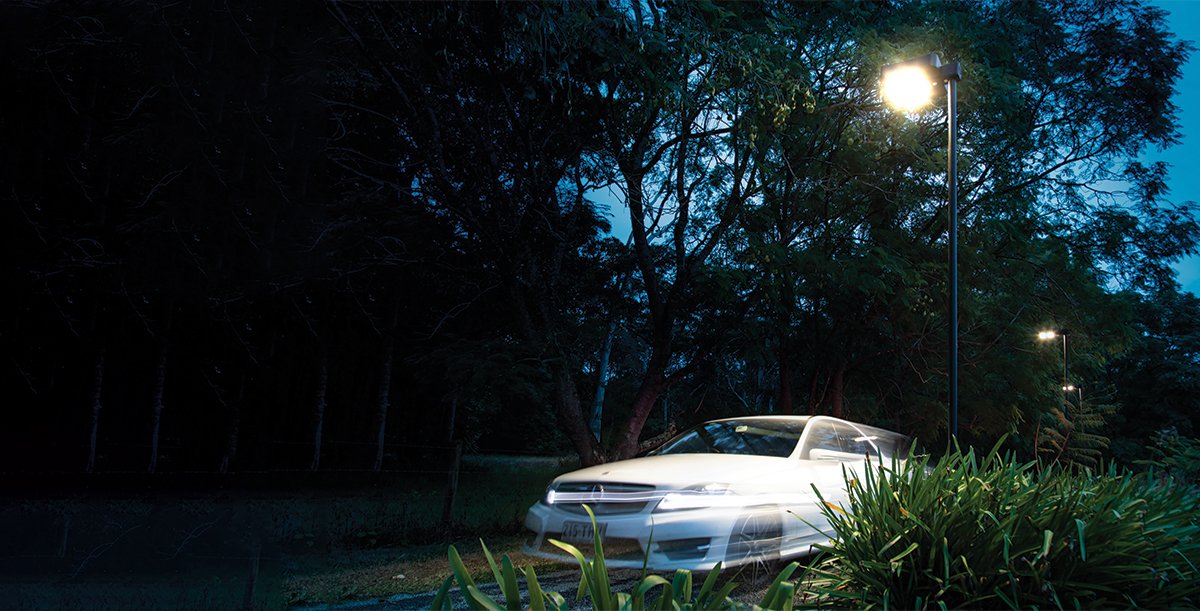 driveway lighting with motion sensing capabilities to detect cars when driving down the street