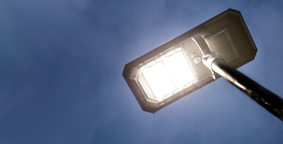 tall solar powered council street light for pedestrian traffic in Brisbane city