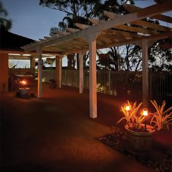 Outdoor restaurant with stylish ground mounted solar lights