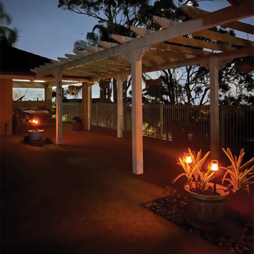 Outdoor restaurant with stylish ground mounted solar lights