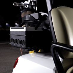 Drinks cooler on the back of a two seater golf buggy
