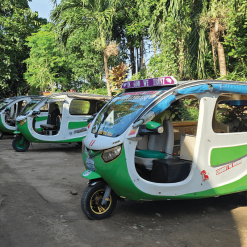 Row of electric tuk-tuks in Thailand