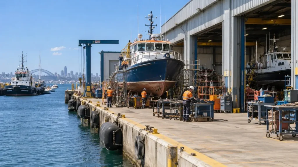Boat being serviced in an Australian shipyard