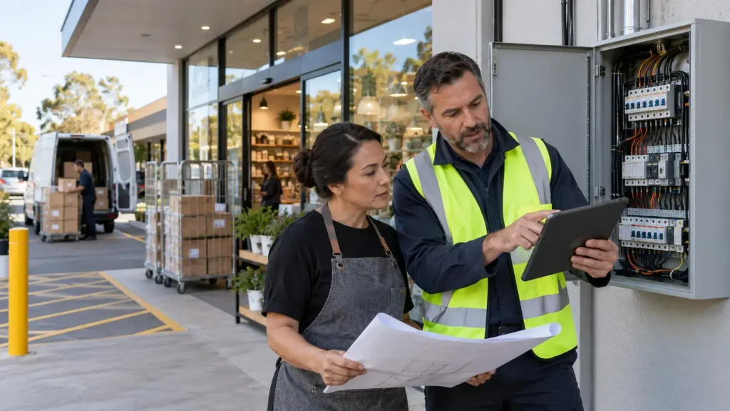 Electrical power supply expert speaking with a client in Australia